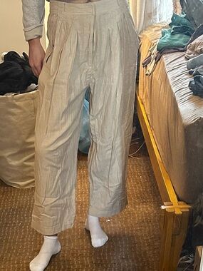 Free People Light Beige Wide-Leg Pants